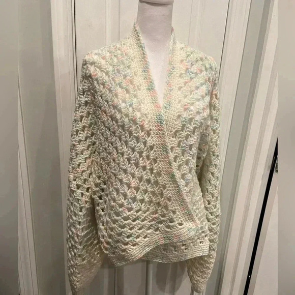 Handmade Crochet Oversized Hexagon Granny Square Open Front Cardigan Sweater OS - Picture 1 of 7